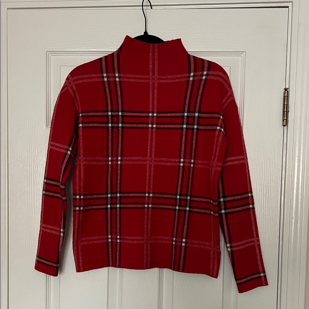 Nicole Miller Red Checkered Turtleneck Sweater